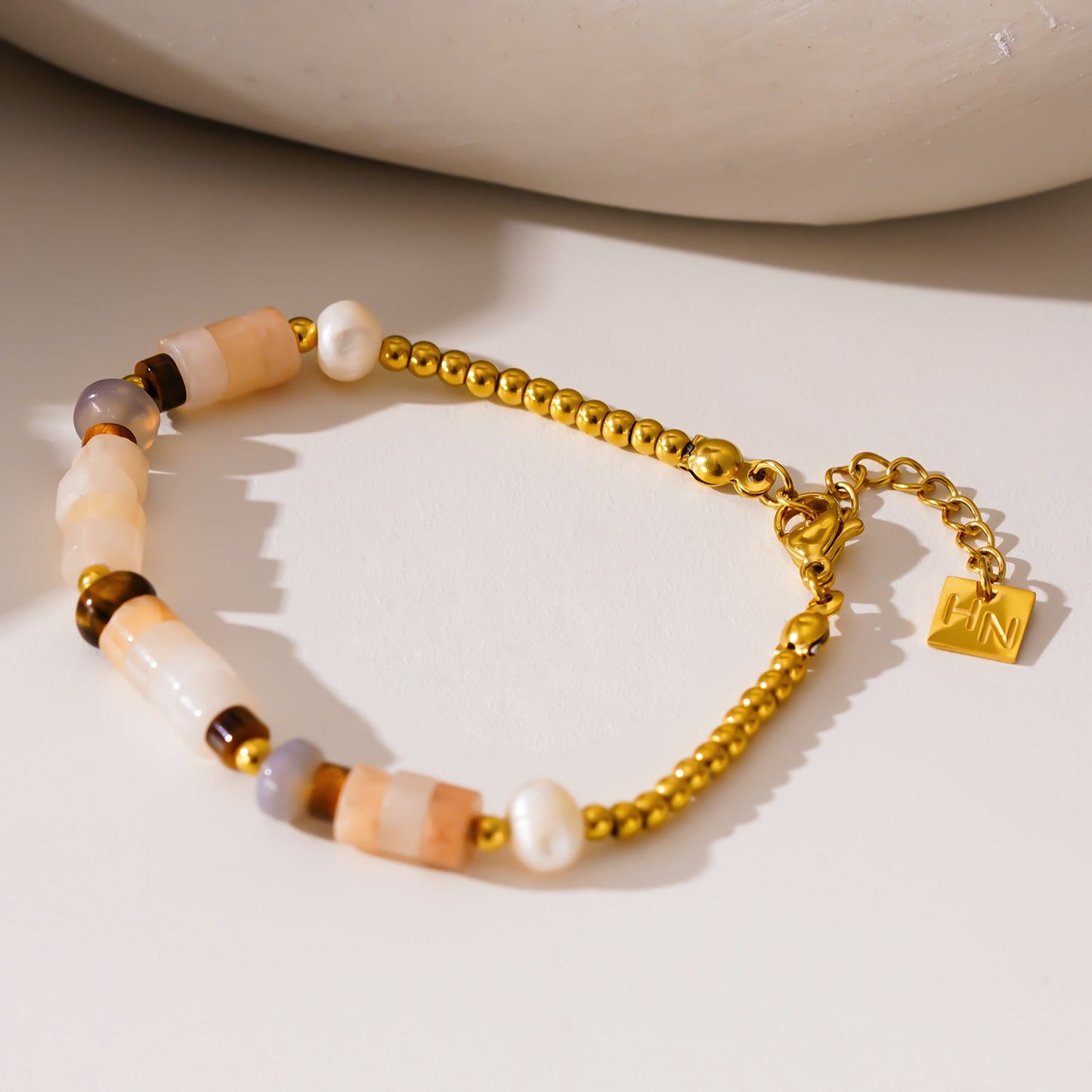 Chalcedony Stones, with Fresh Water Pearls Bracelet