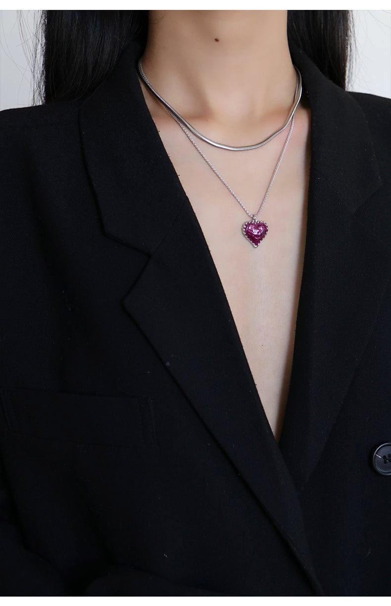 Love Heart Enamel Collar Pendant Necklace