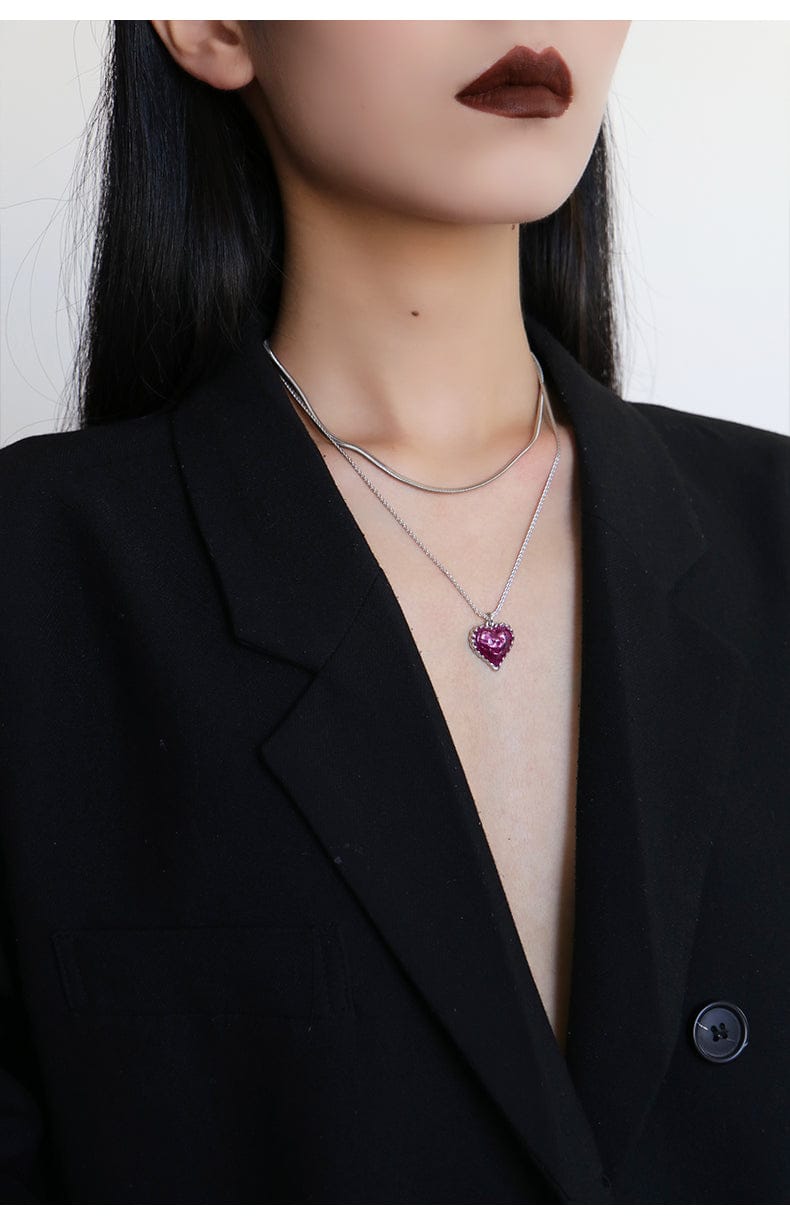 Love Heart Enamel Collar Pendant Necklace