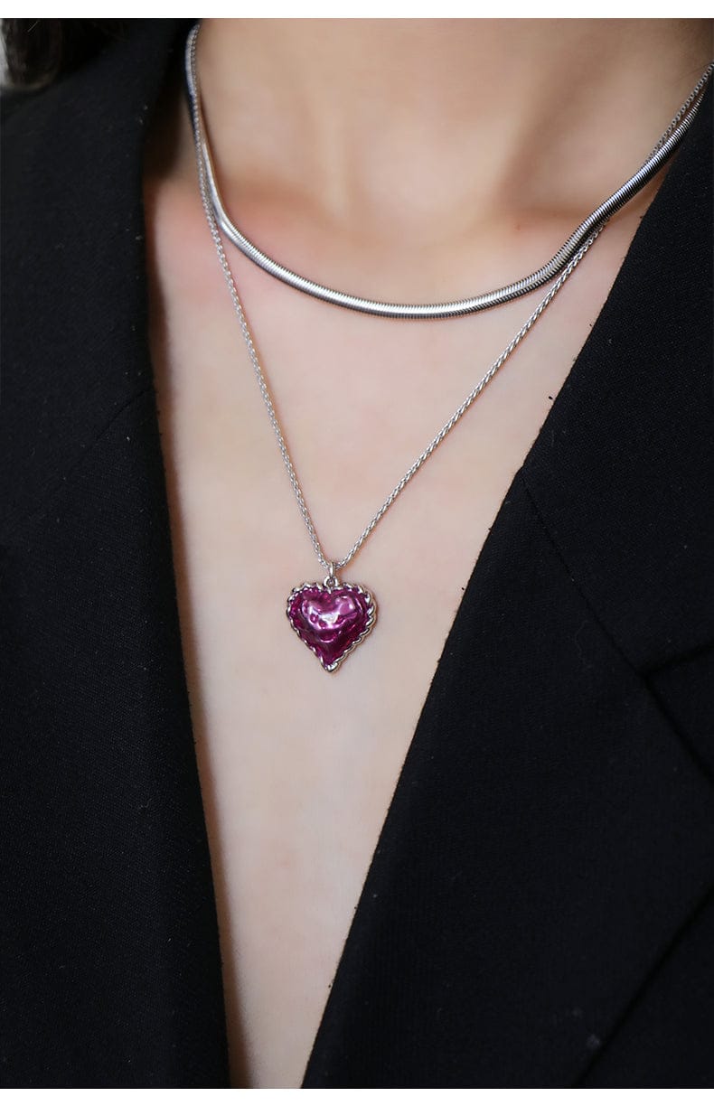 Love Heart Enamel Collar Pendant Necklace