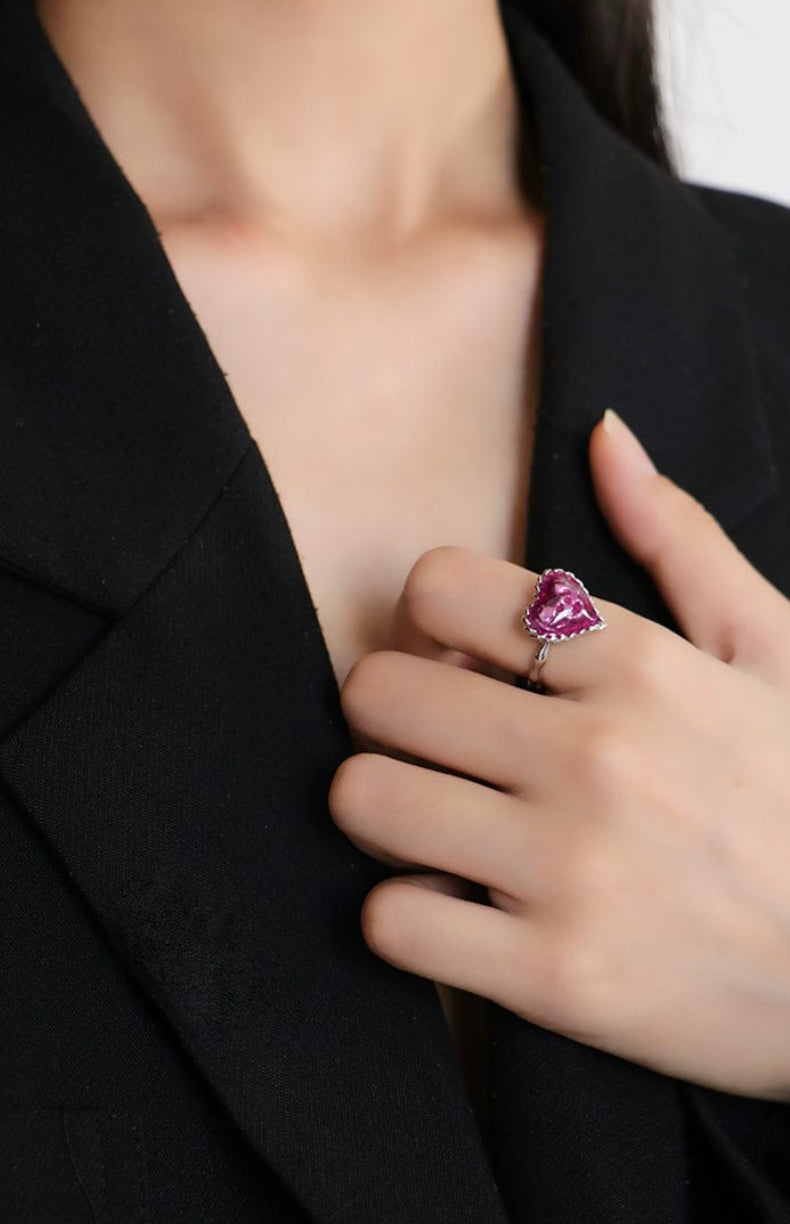 Love Heart Enamel Adjustable Ring