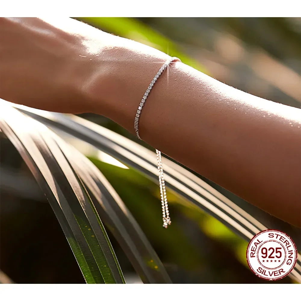 Sterling Silver CZ Tennis Bracelet – 14K Gold Plated Adjustable