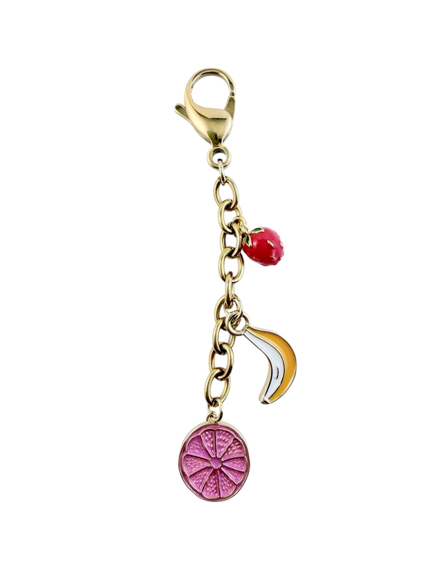 Gold Chain Bag Charm with Fruits