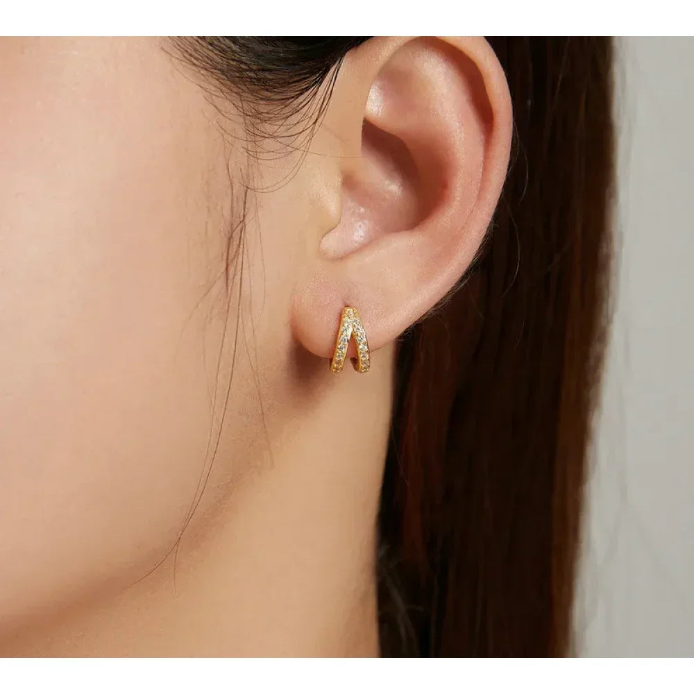 925 Sterling Silver Double Rings Ear Hoop Earrings