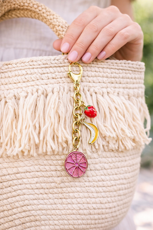 Gold Chain Bag Charm with Fruits