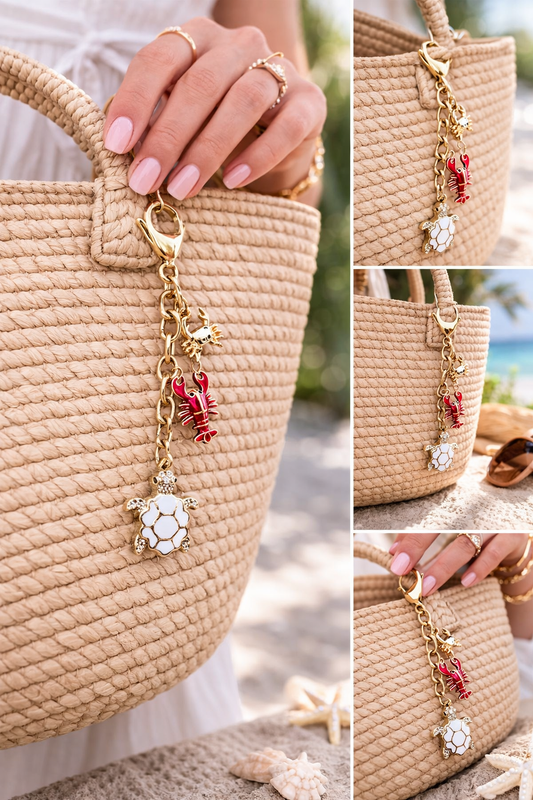 Gold Chain Bag Charm with sea creatures
