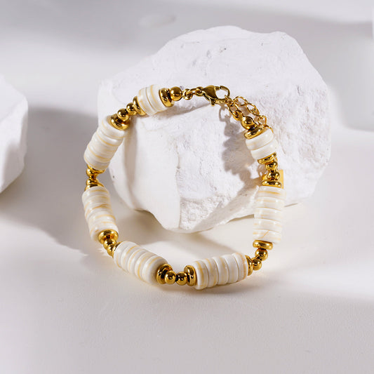 White Turquoise Stone & Gold Beaded Bracelet
