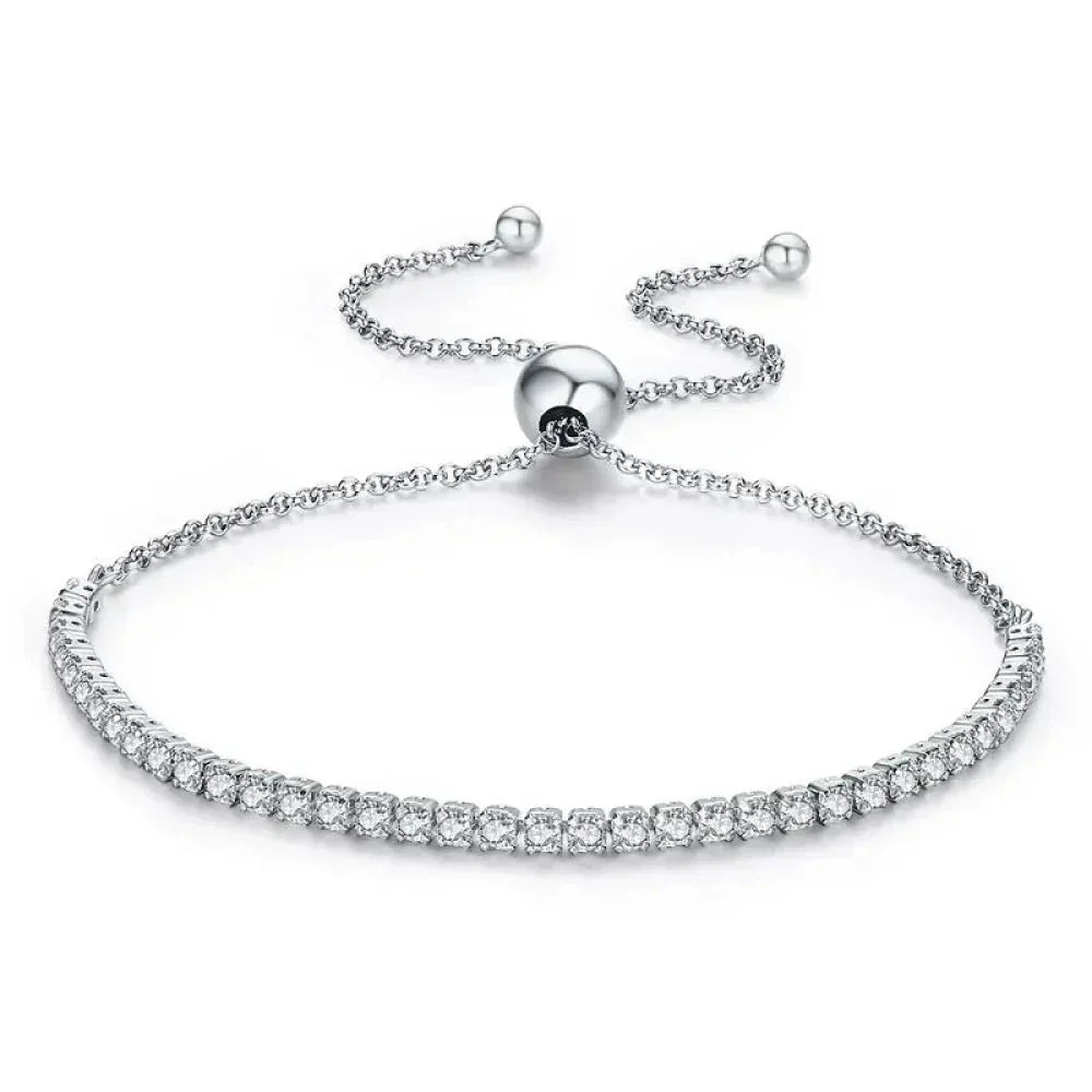Sterling Silver CZ Tennis Bracelet – 14K Gold Plated Adjustable