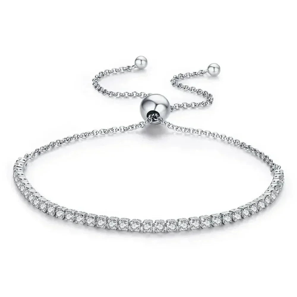 Sterling Silver CZ Tennis Bracelet – 14K Gold Plated Adjustable