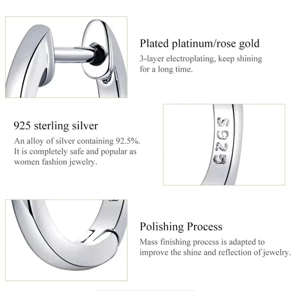 Genuine Sterling Silver Hoop Earrings - Elegant Rose Gold Color - Women's Fashion jewelry SCE808