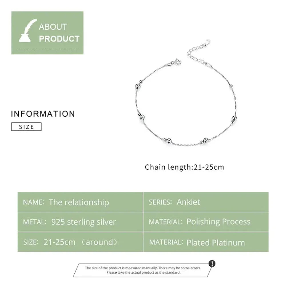 925 Sterling Silver Bead Anklet