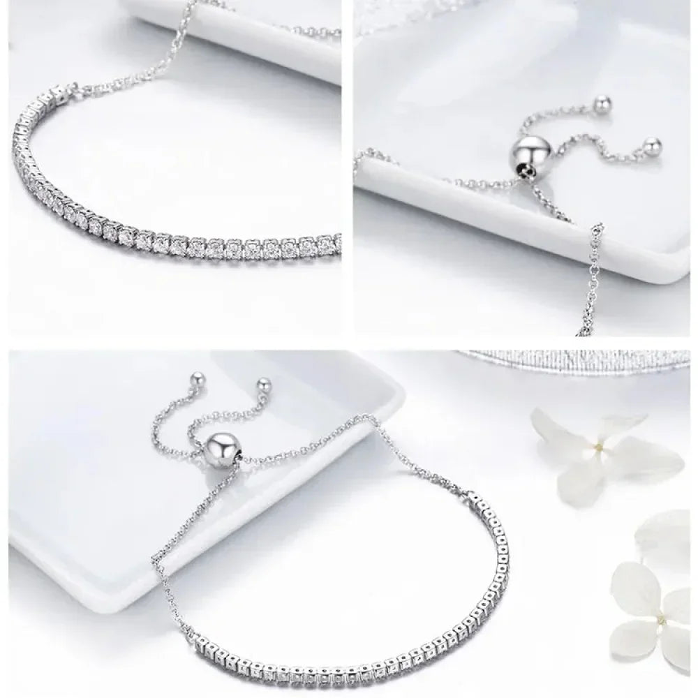 Sterling Silver CZ Tennis Bracelet – 14K Gold Plated Adjustable