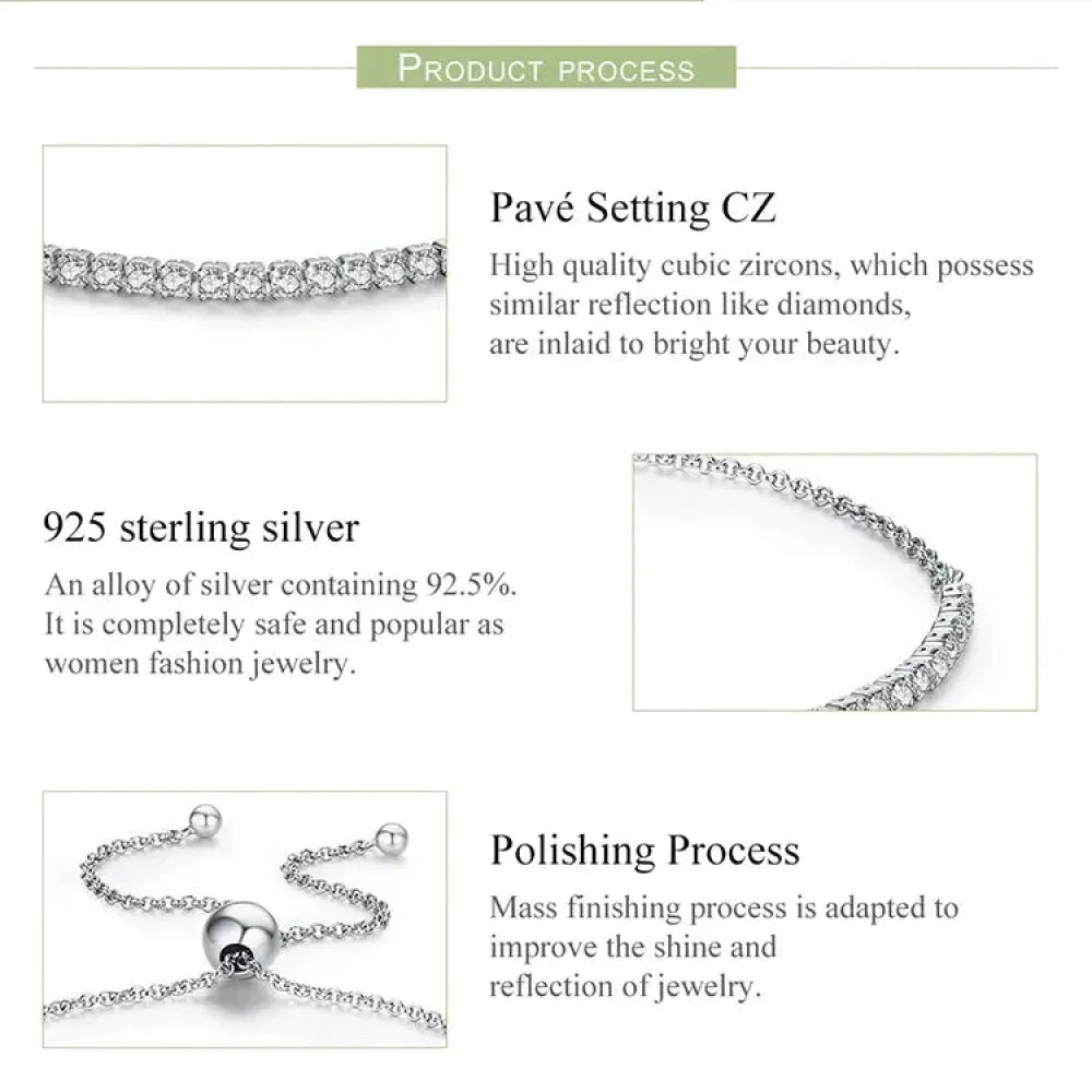 Sterling Silver CZ Tennis Bracelet – 14K Gold Plated Adjustable