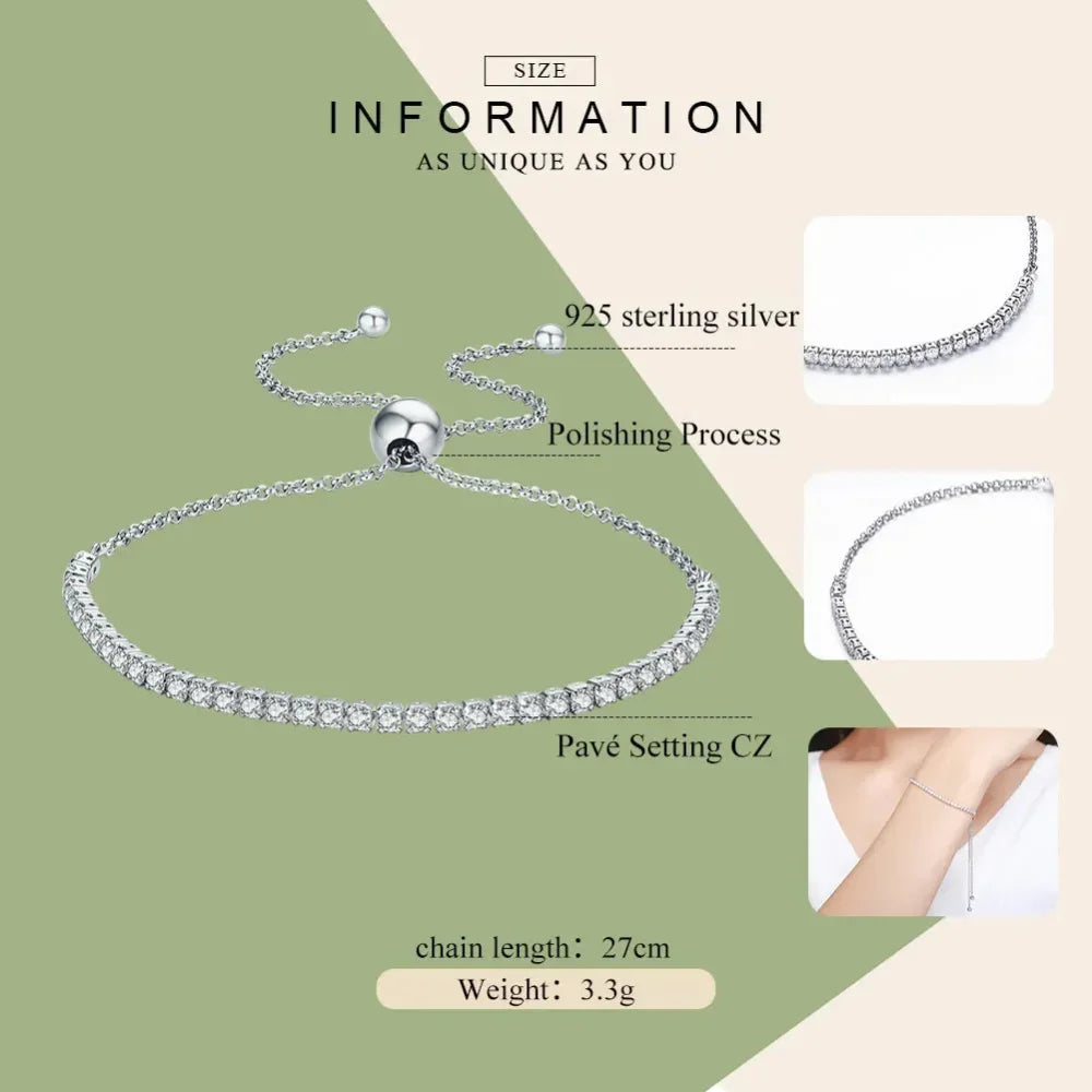 Sterling Silver CZ Tennis Bracelet – 14K Gold Plated Adjustable