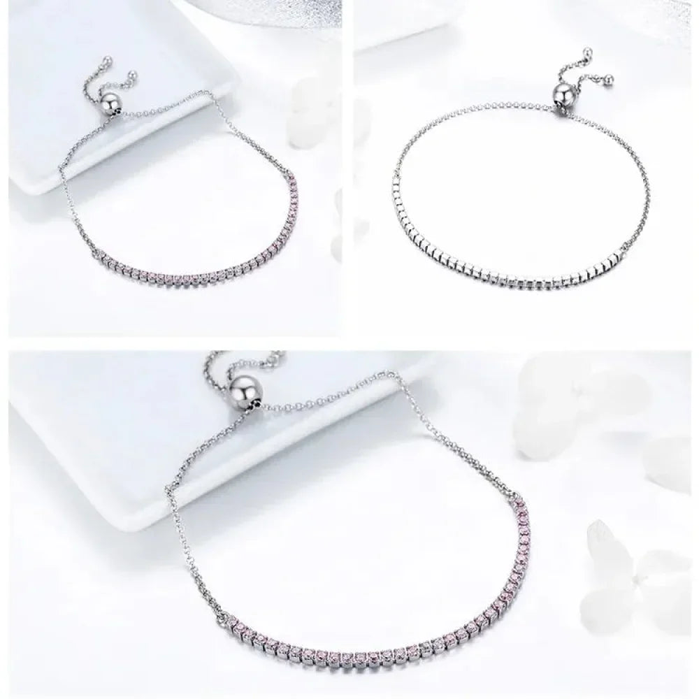 Sterling Silver CZ Tennis Bracelet – 14K Gold Plated Adjustable