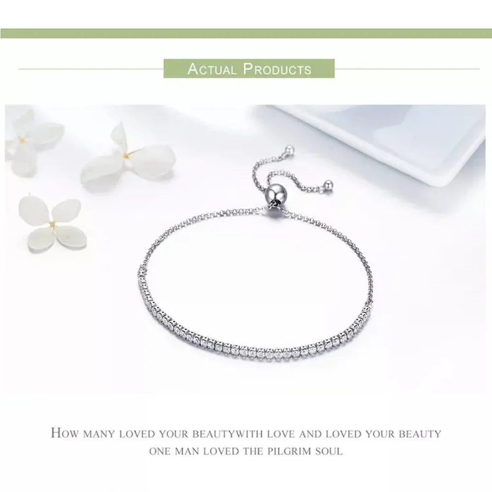Sterling Silver CZ Tennis Bracelet – 14K Gold Plated Adjustable