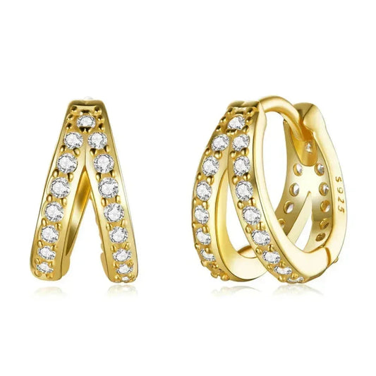 925 Sterling Silver Double Rings Ear Hoop Earrings