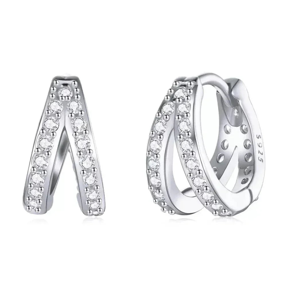925 Sterling Silver Double Rings Ear Hoop Earrings