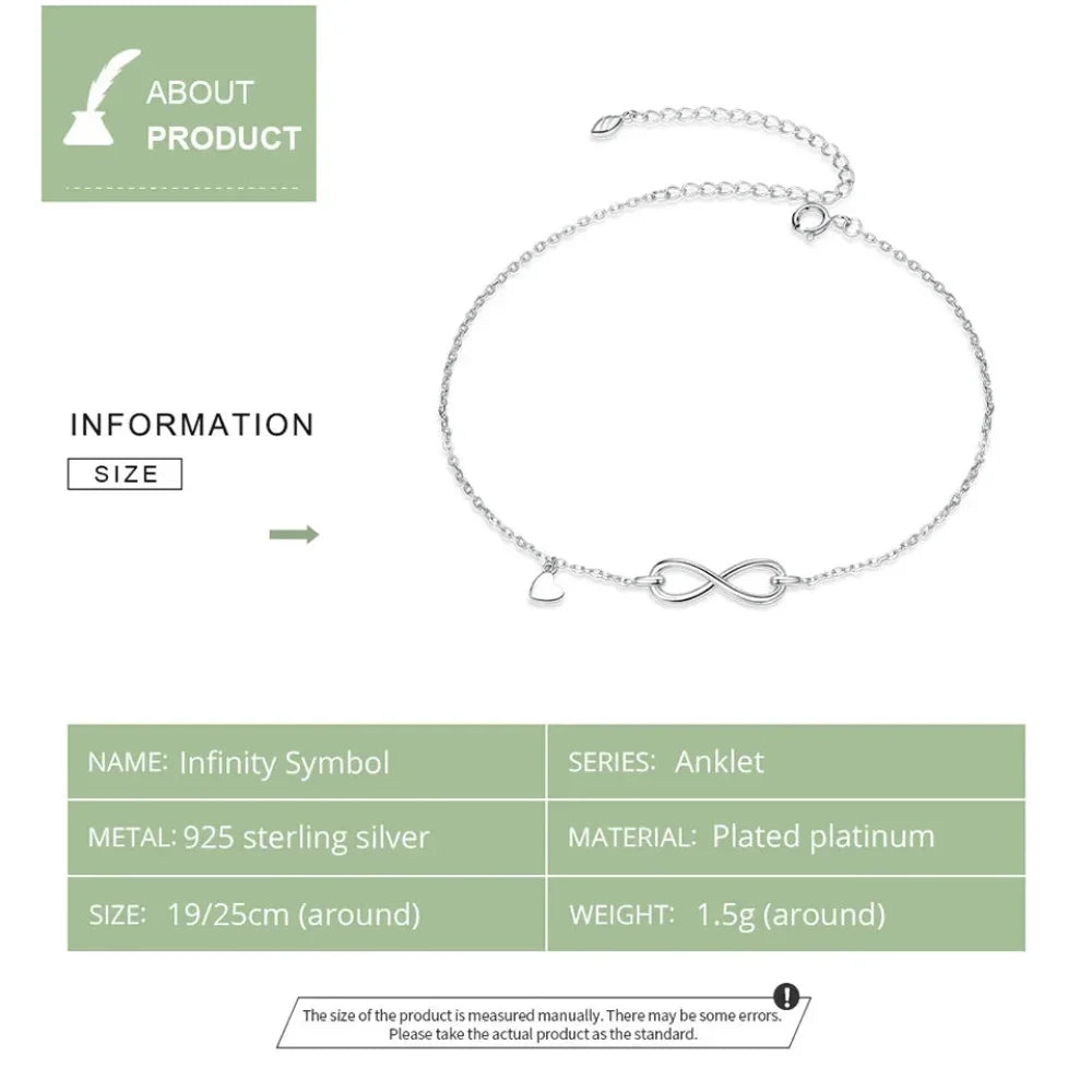 925 Sterling Silver Infinity Anklet