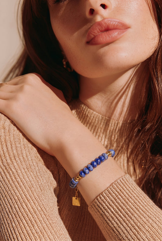 ELINA: Sodalite Stone & Gold Beaded Modern Boho Bracelet