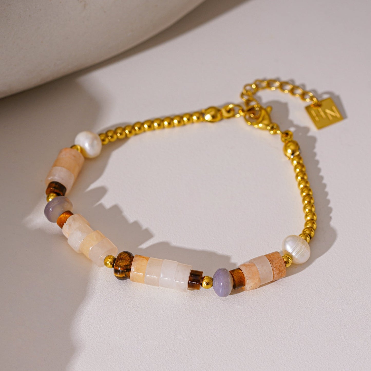 Chalcedony Stones, with Fresh Water Pearls Bracelet