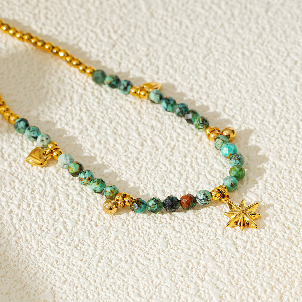 Blue Turquoise Stones with Gold Beads & Charms Chain Anklet