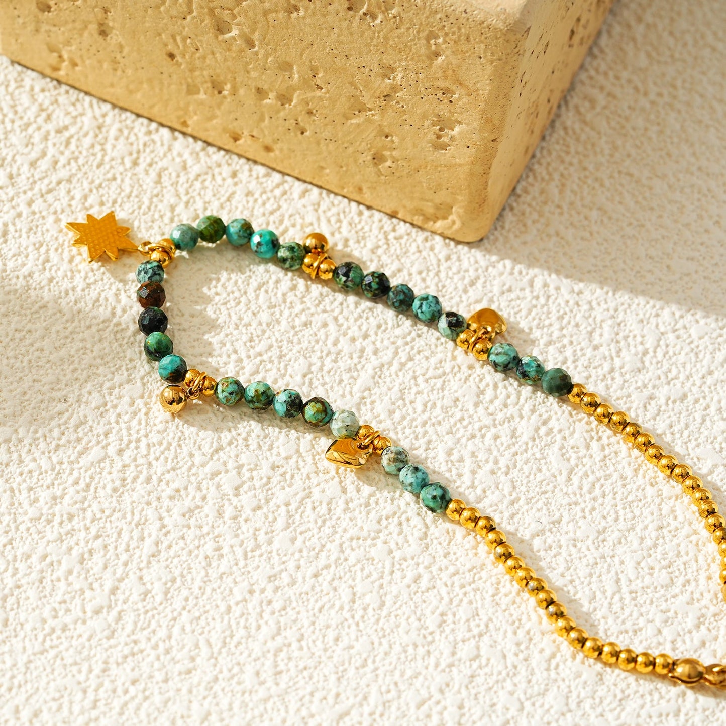 Blue Turquoise Stones with Gold Beads & Charms Chain Anklet