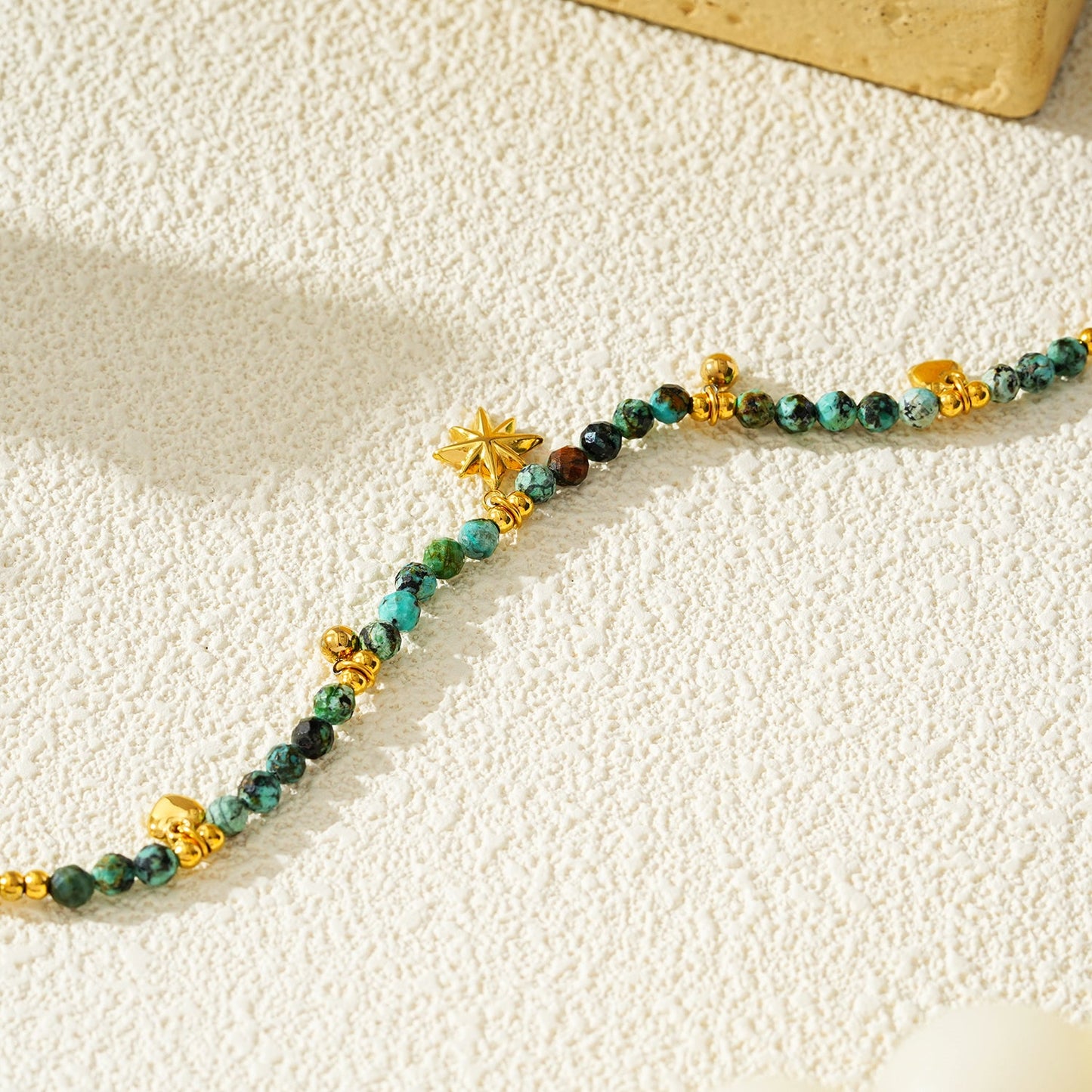 Blue Turquoise Stones with Gold Beads & Charms Chain Anklet