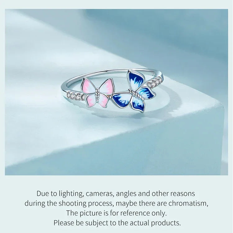 925 Sterling Silver Enamel Butterfly CZ Band Ring