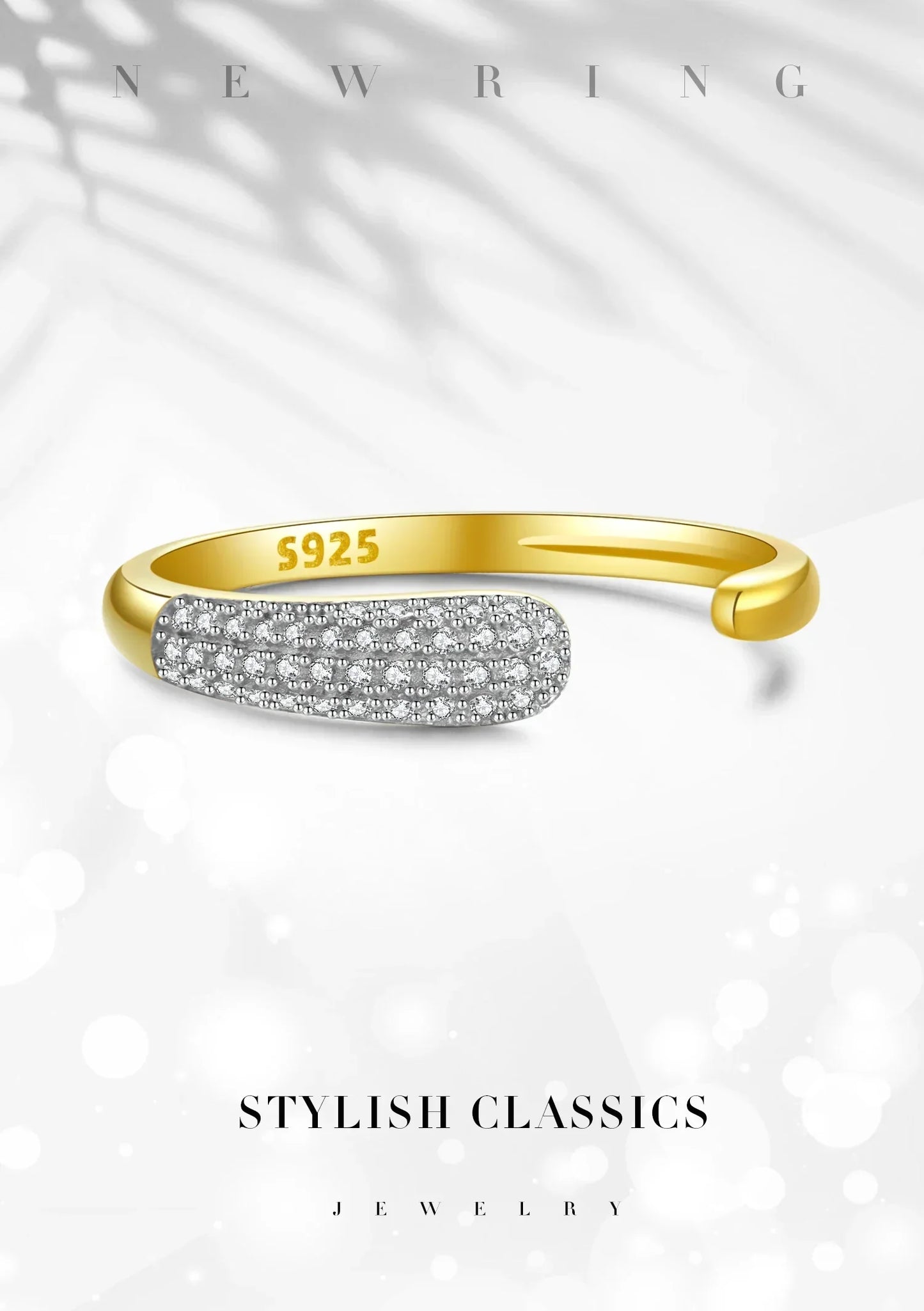 925 Sterling Silver Adjustable Zircon Ring