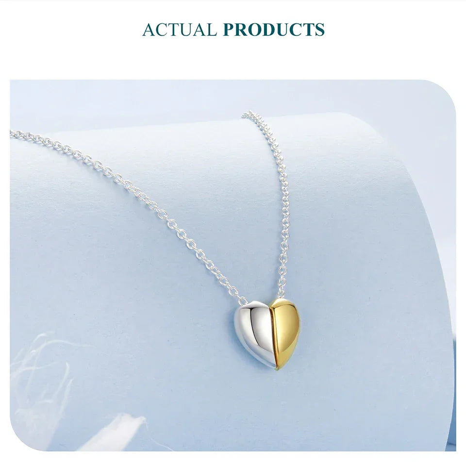 Gold Plated Heart Pendant Necklace For Women - 925 Sterling Silver Couple Heart Jewelry