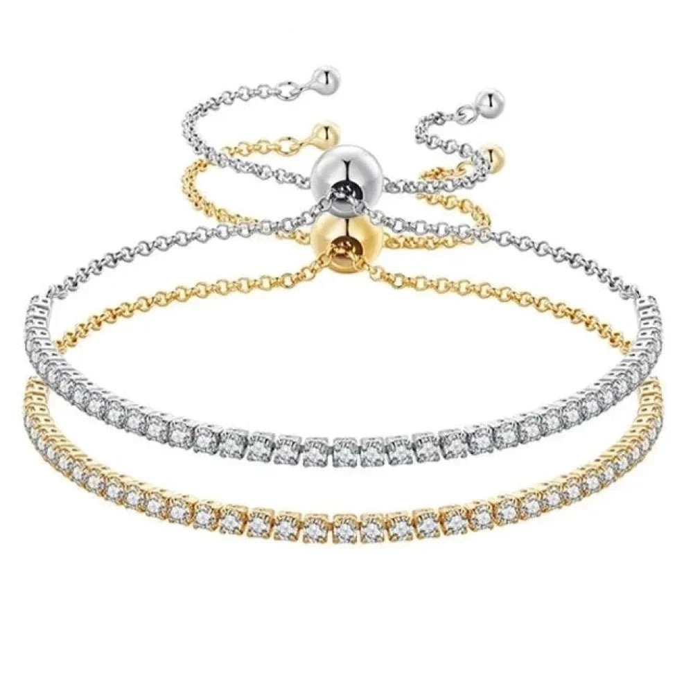 Sterling Silver CZ Tennis Bracelet – 14K Gold Plated Adjustable