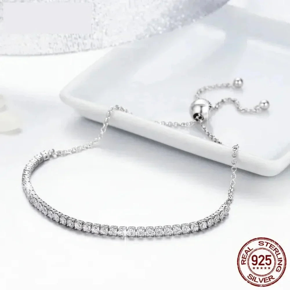 Sterling Silver CZ Tennis Bracelet – 14K Gold Plated Adjustable