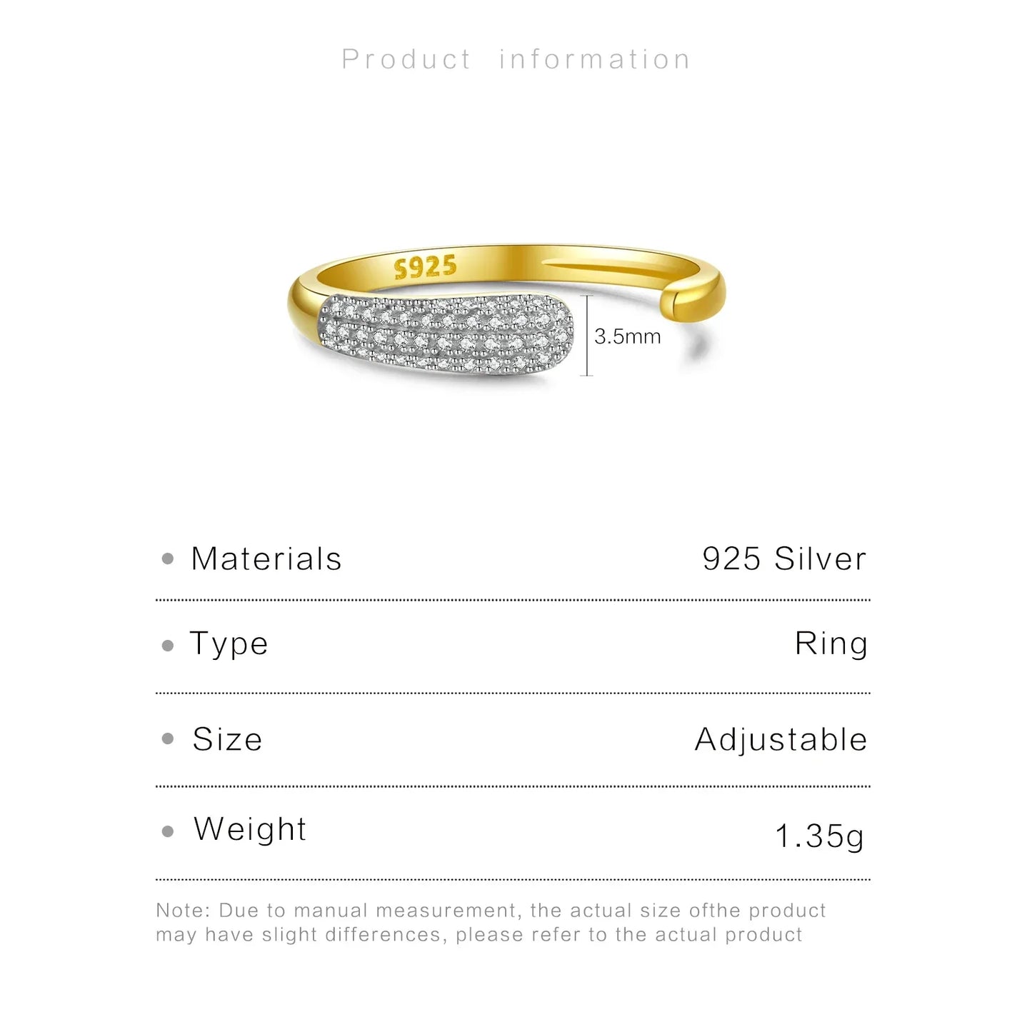 925 Sterling Silver Adjustable Zircon Ring