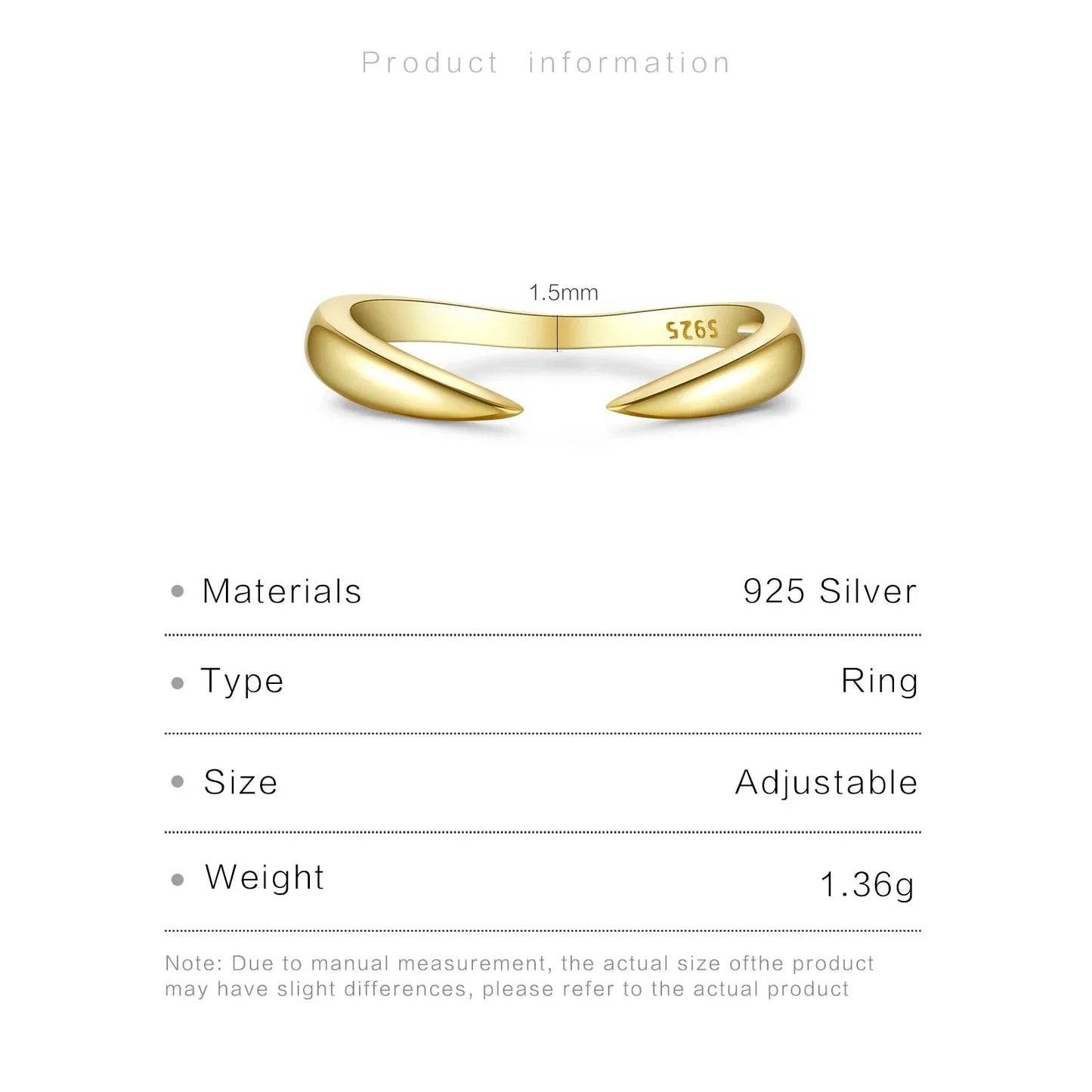 925 Sterling Silver Gold Talon Open Ring