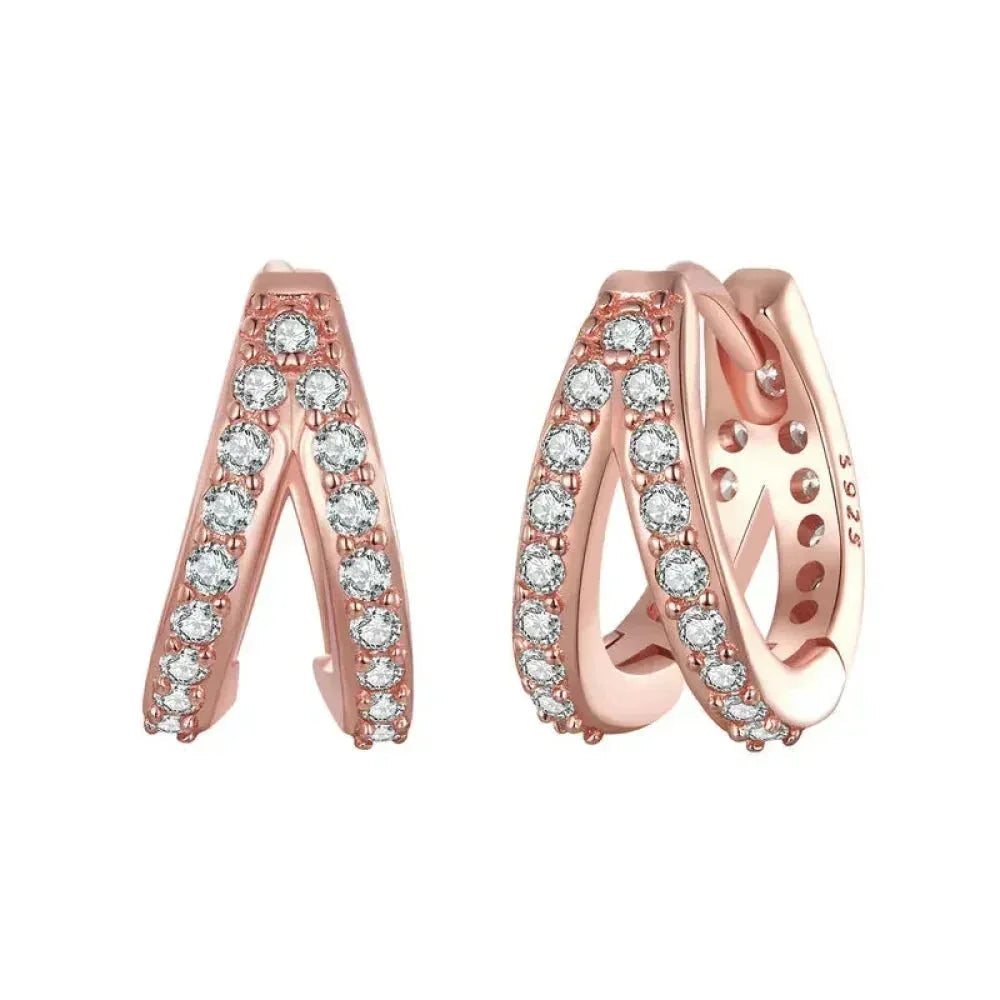 925 Sterling Silver Double Rings Ear Hoop Earrings