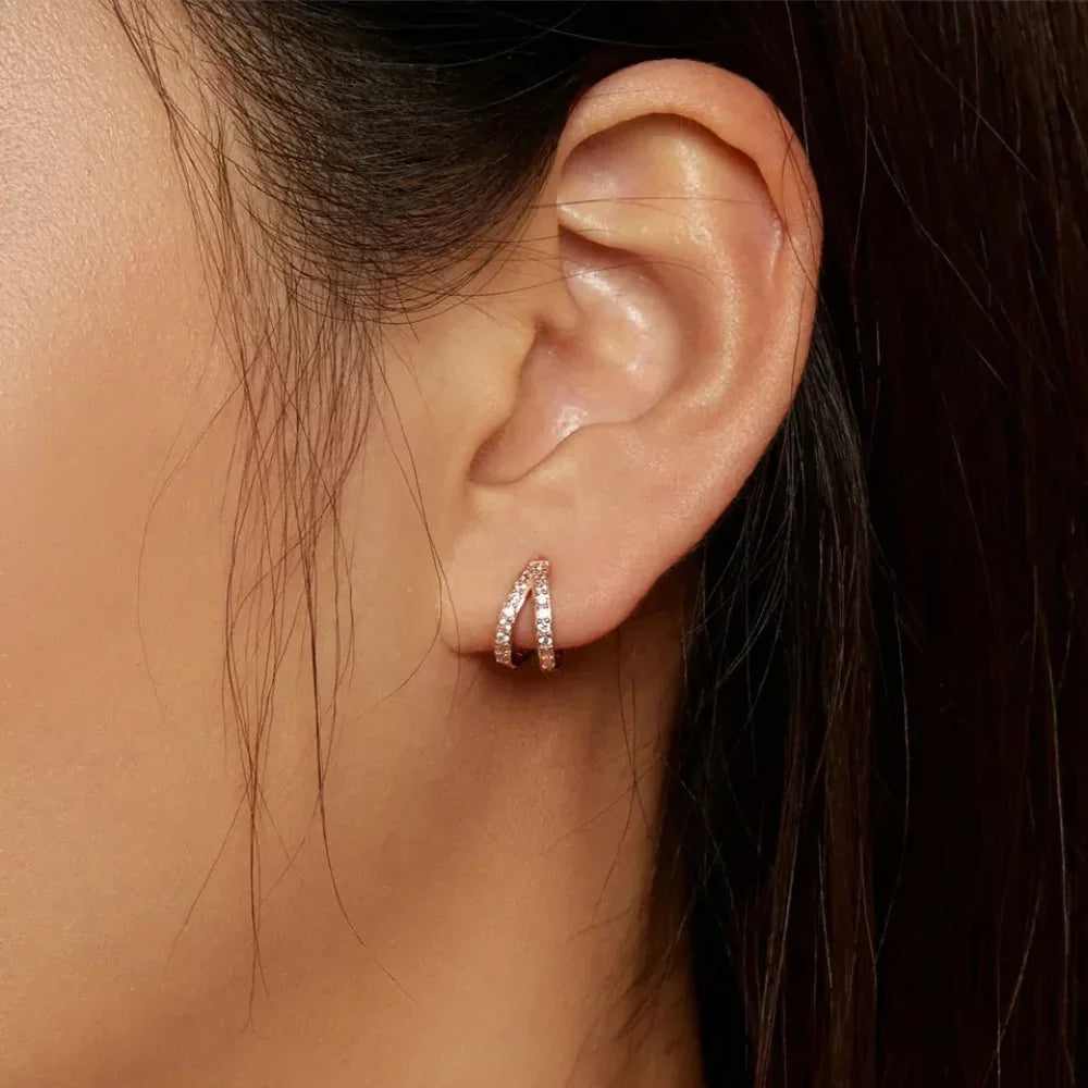 925 Sterling Silver Double Rings Ear Hoop Earrings
