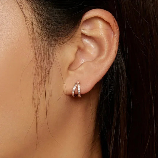 925 Sterling Silver Double Rings Ear Hoop Earrings