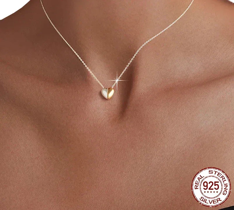Gold Plated Heart Pendant Necklace For Women - 925 Sterling Silver Couple Heart Jewelry