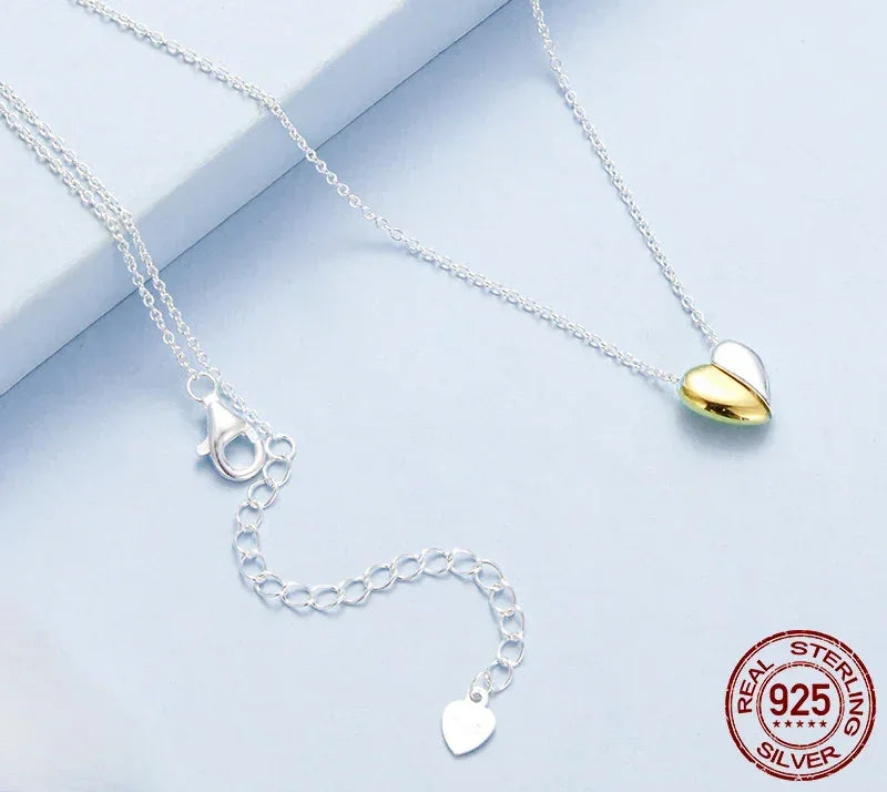Gold Plated Heart Pendant Necklace For Women - 925 Sterling Silver Couple Heart Jewelry