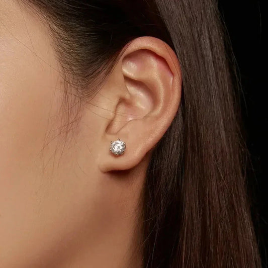 Moissanite Stud Earrings Round Cut 925 Silver, Gold Plated